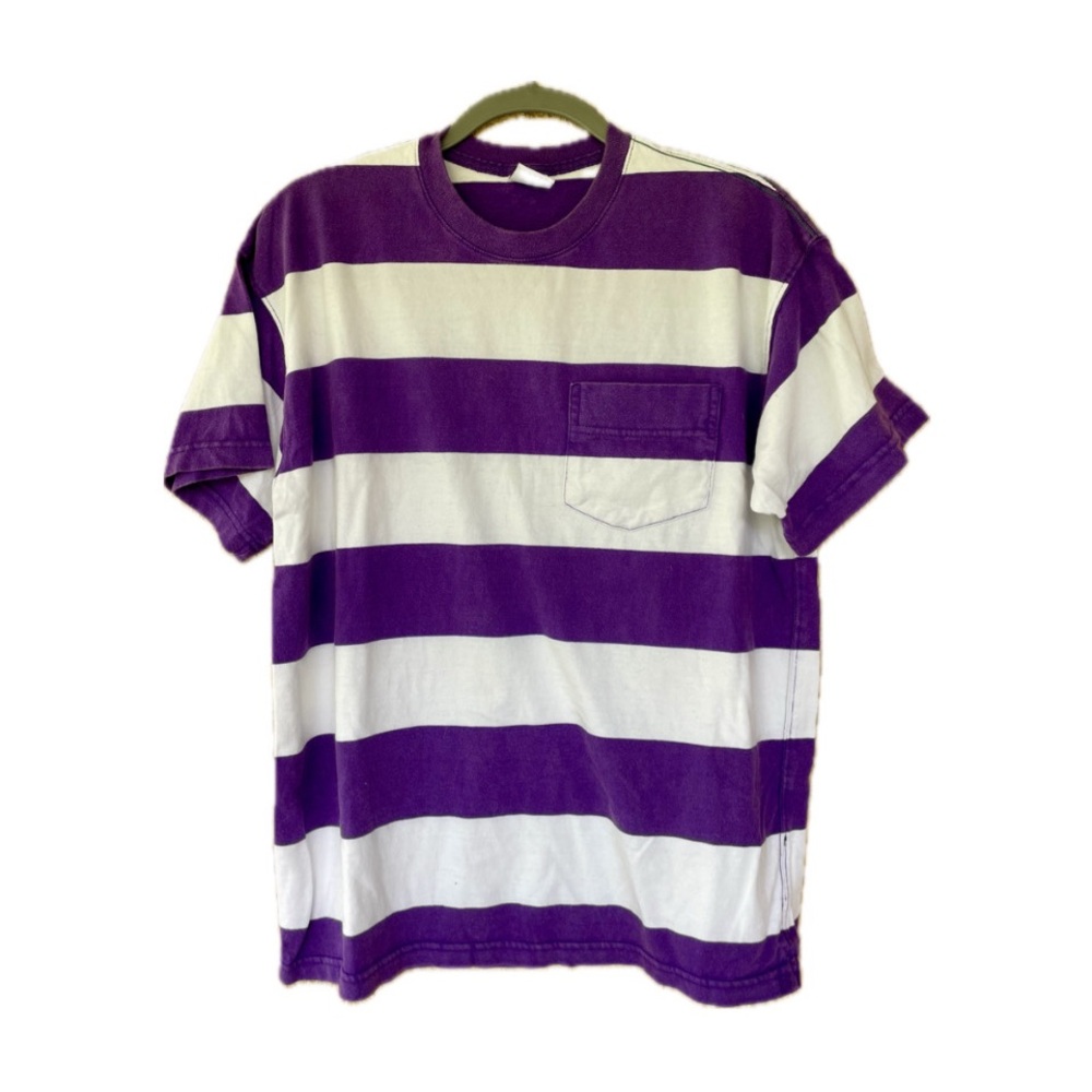Urban Outfitters Purple and White Striped Short Sleeve Pocket Tee